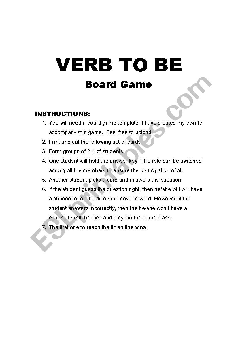 Verb to Be (board game) part II