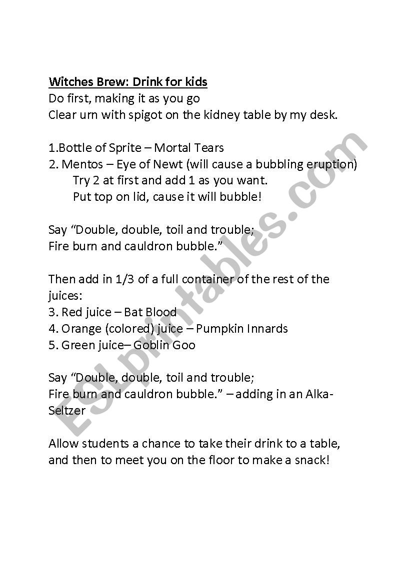 WitchÂ´s Brew Activity worksheet
