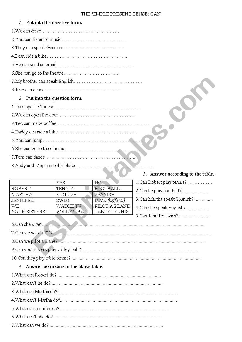 CAN - 4 worksheets worksheet