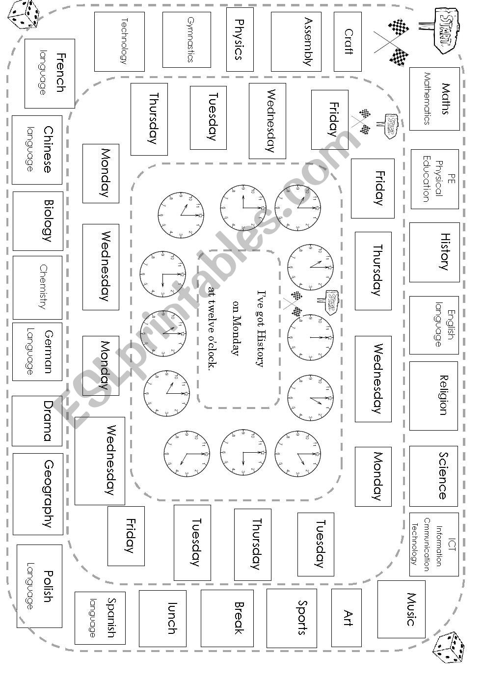 SCHOOL TIMETABLE BOARD GAME worksheet