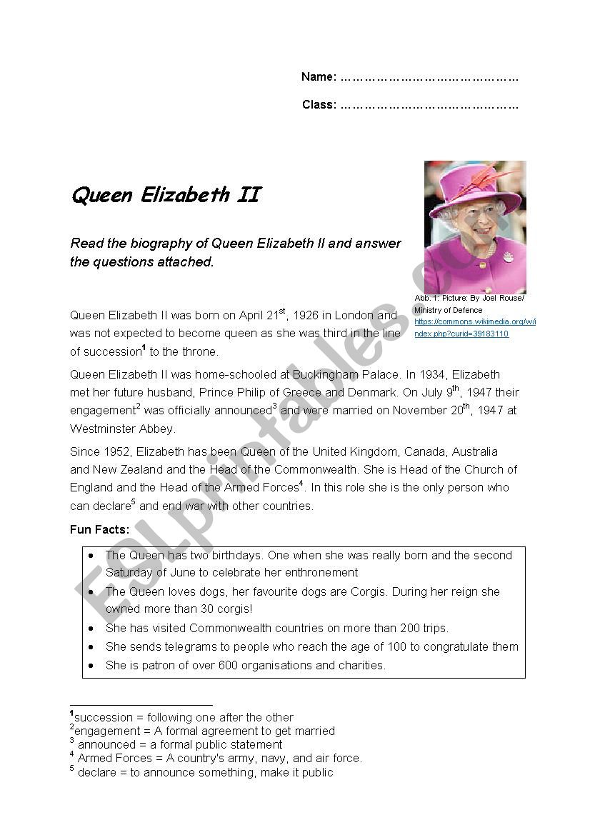 Queen Elizabeth II  worksheet