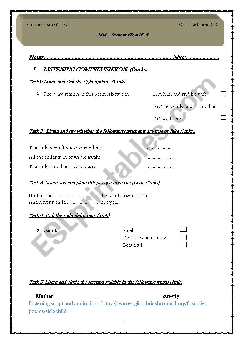 Mid-semester test N1 worksheet