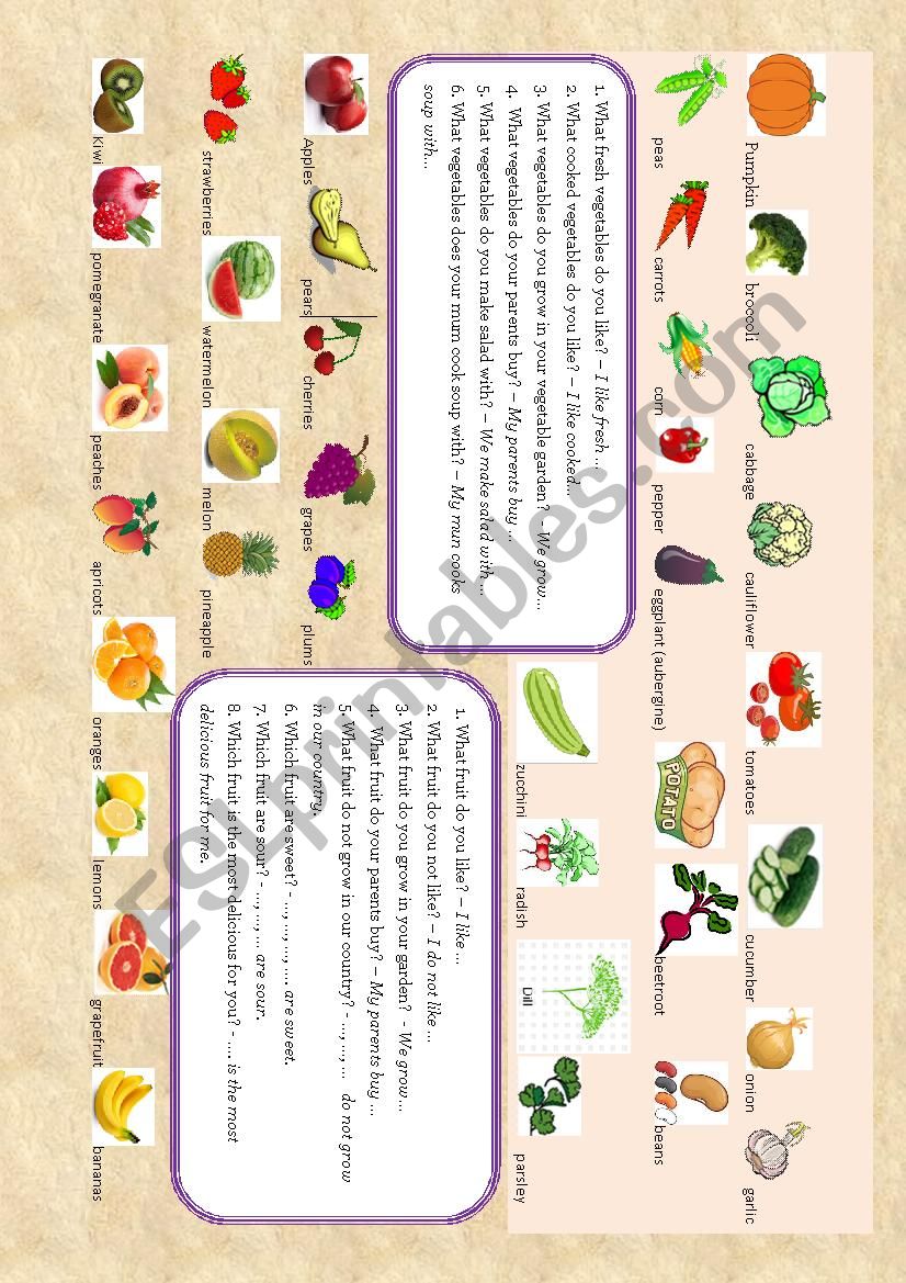 fruit and vegetables worksheet