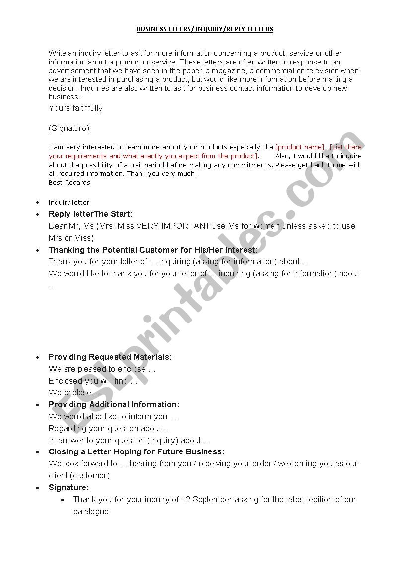 writing a business letter worksheet