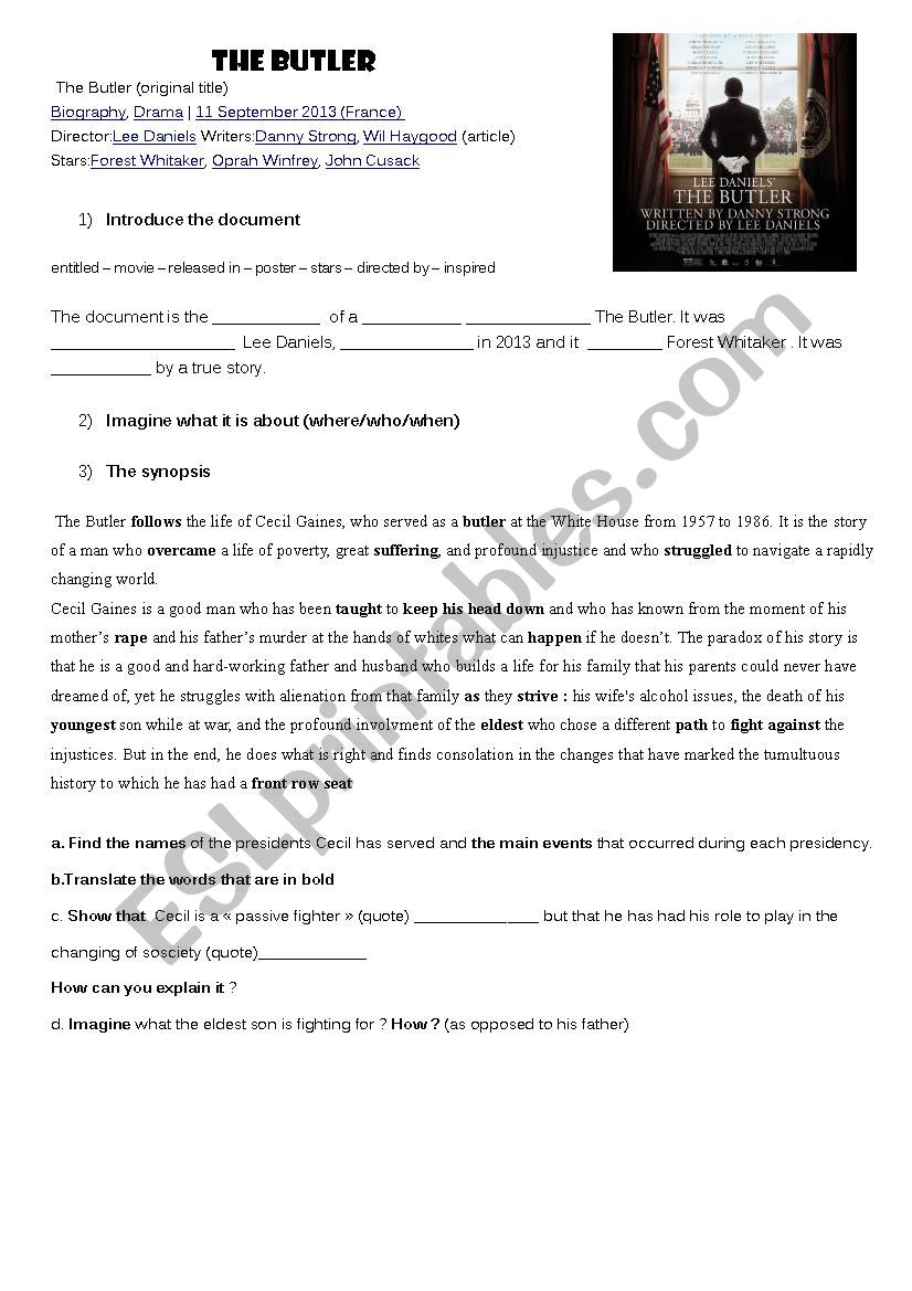 the butler  worksheet