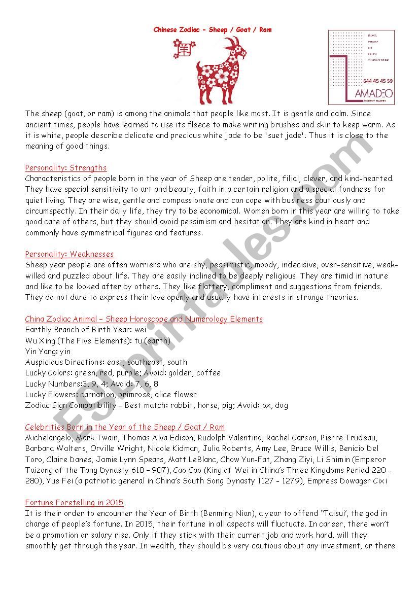 chinese zodiac worksheet