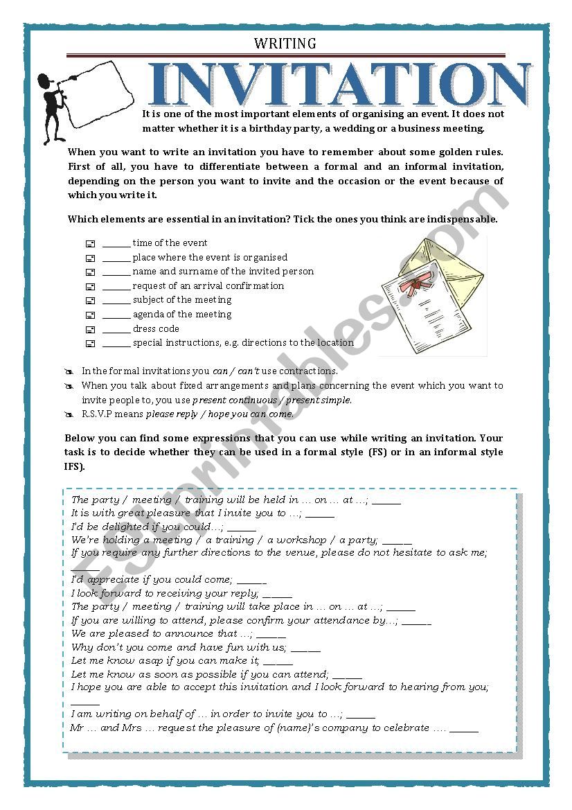 WRITING - INVITATION worksheet