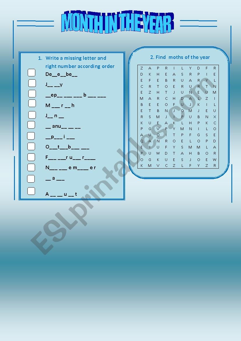 Months worksheet