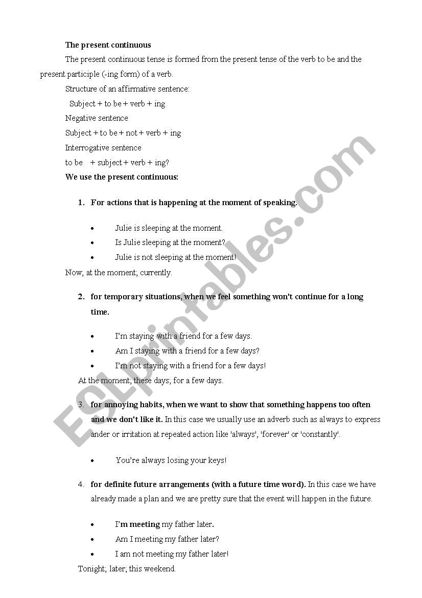 Present Continious worksheet