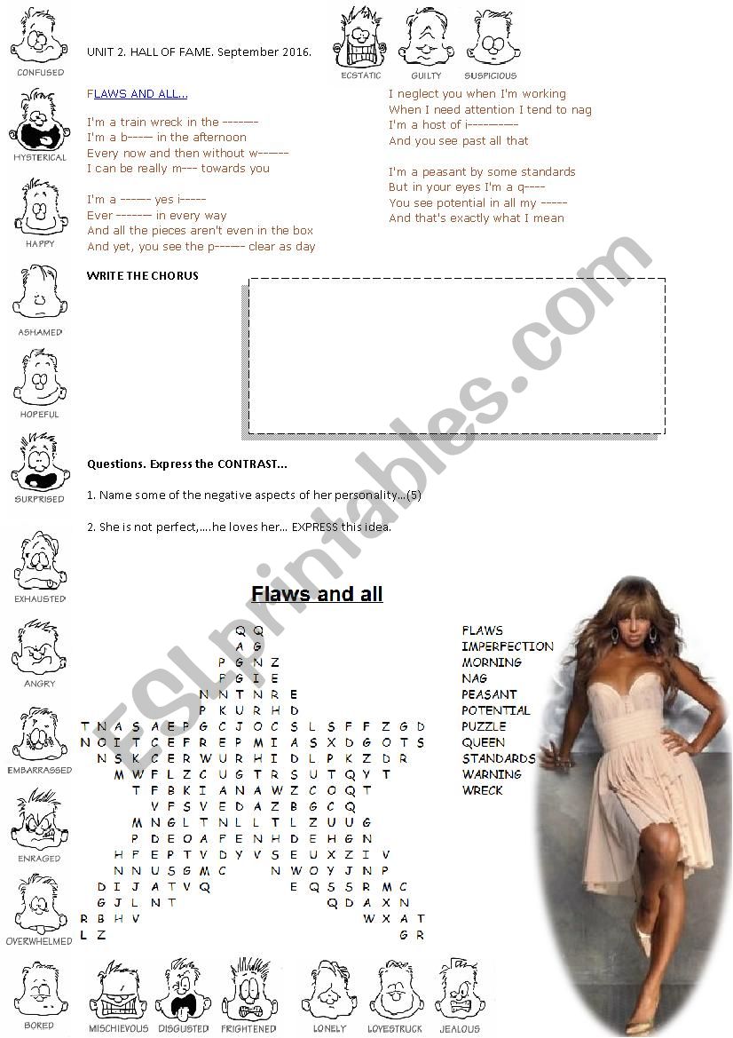 Beyonce. Song. Adjectives worksheet