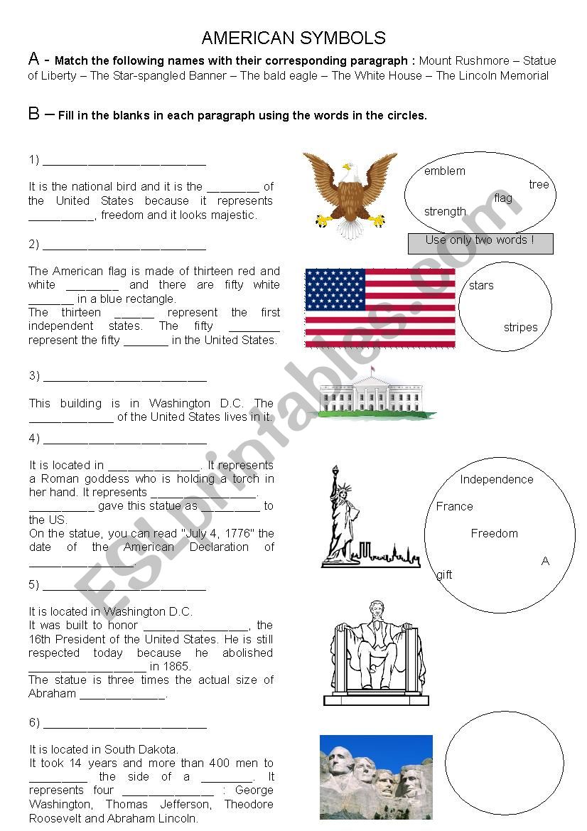 USA SYMBOLS worksheet