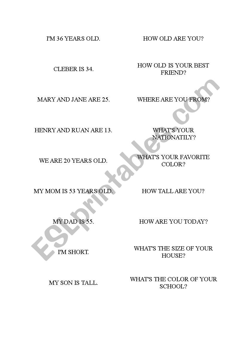 Questions and Answers Games worksheet
