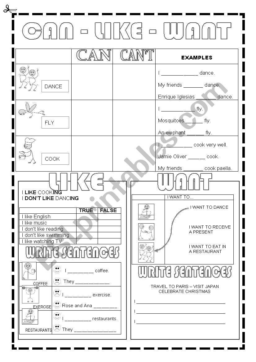 CAN - LIKE - WANT  worksheet