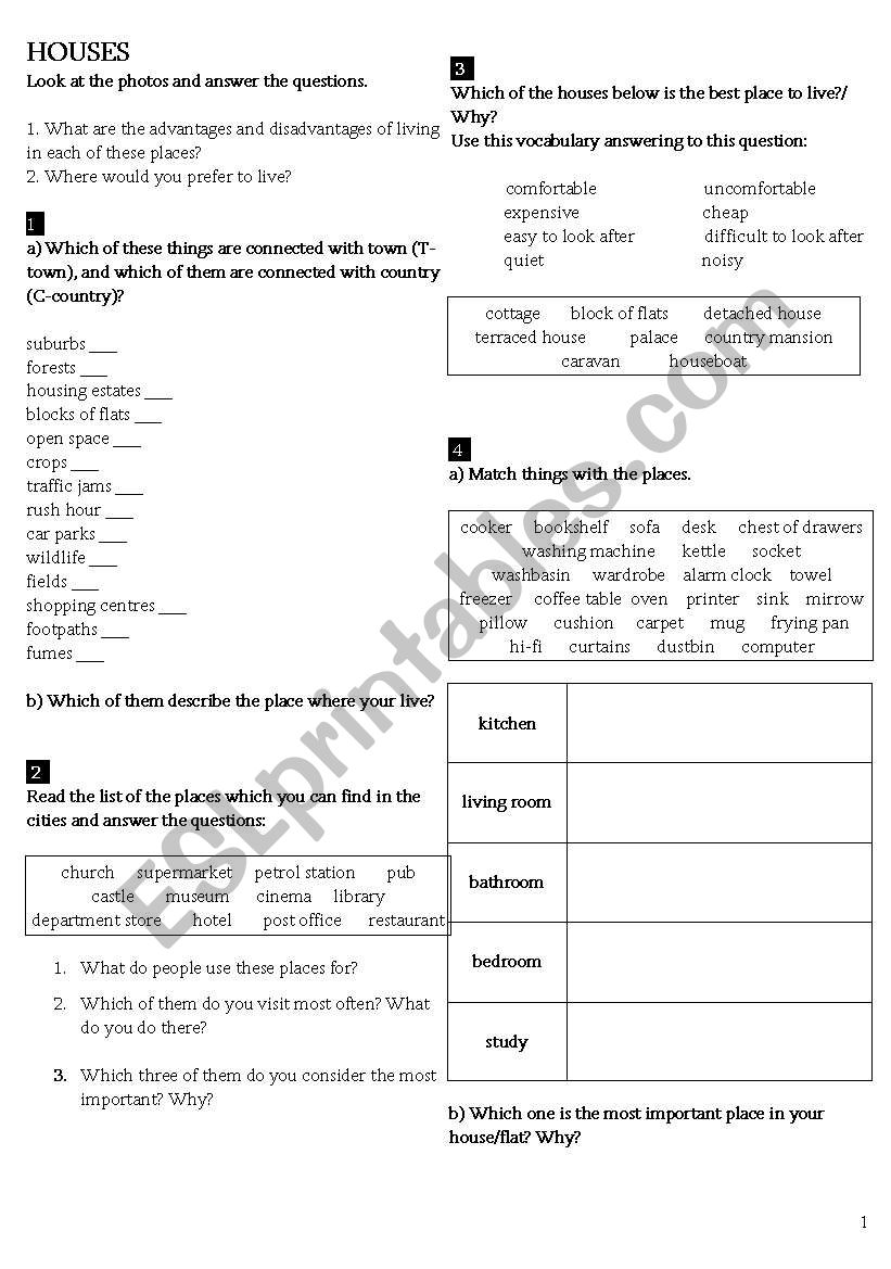 HOUSES worksheet