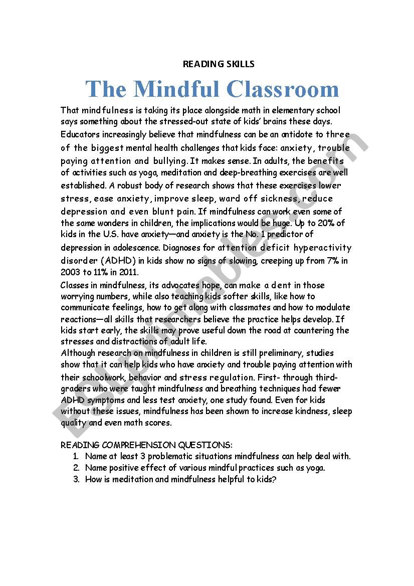 MINDFULNESS worksheet