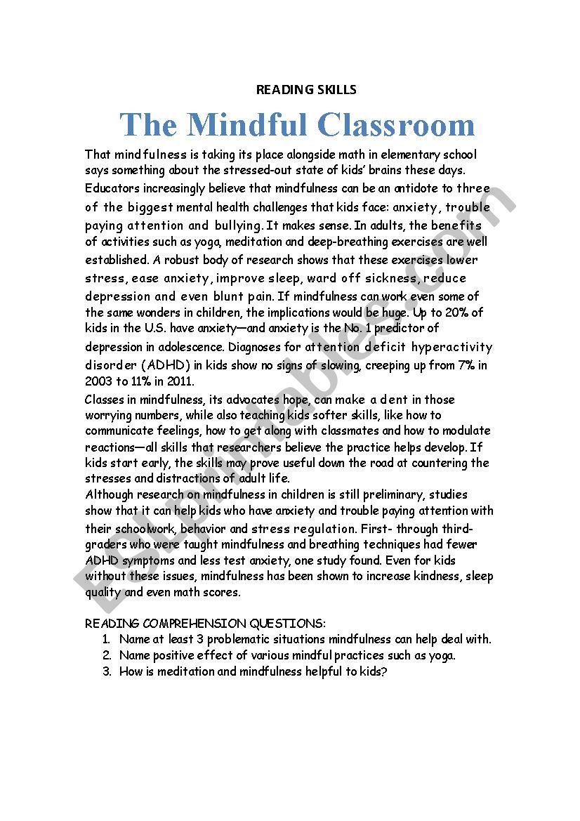 MINDFULNESS worksheet