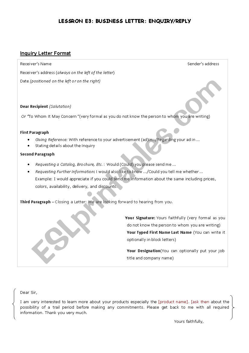 Sample Business Reply Letter Format