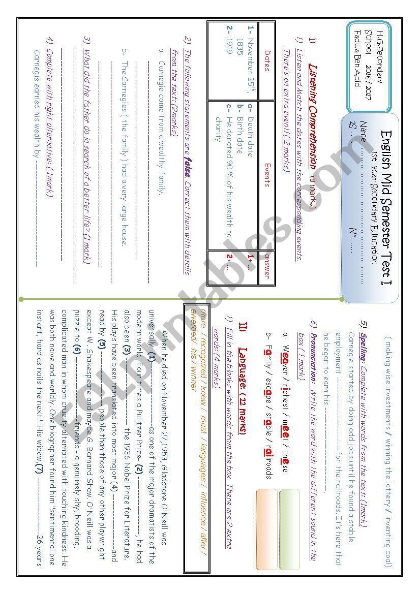 Test ( Listening Comprehension & Language