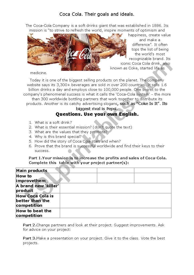 Coca Cola worksheet