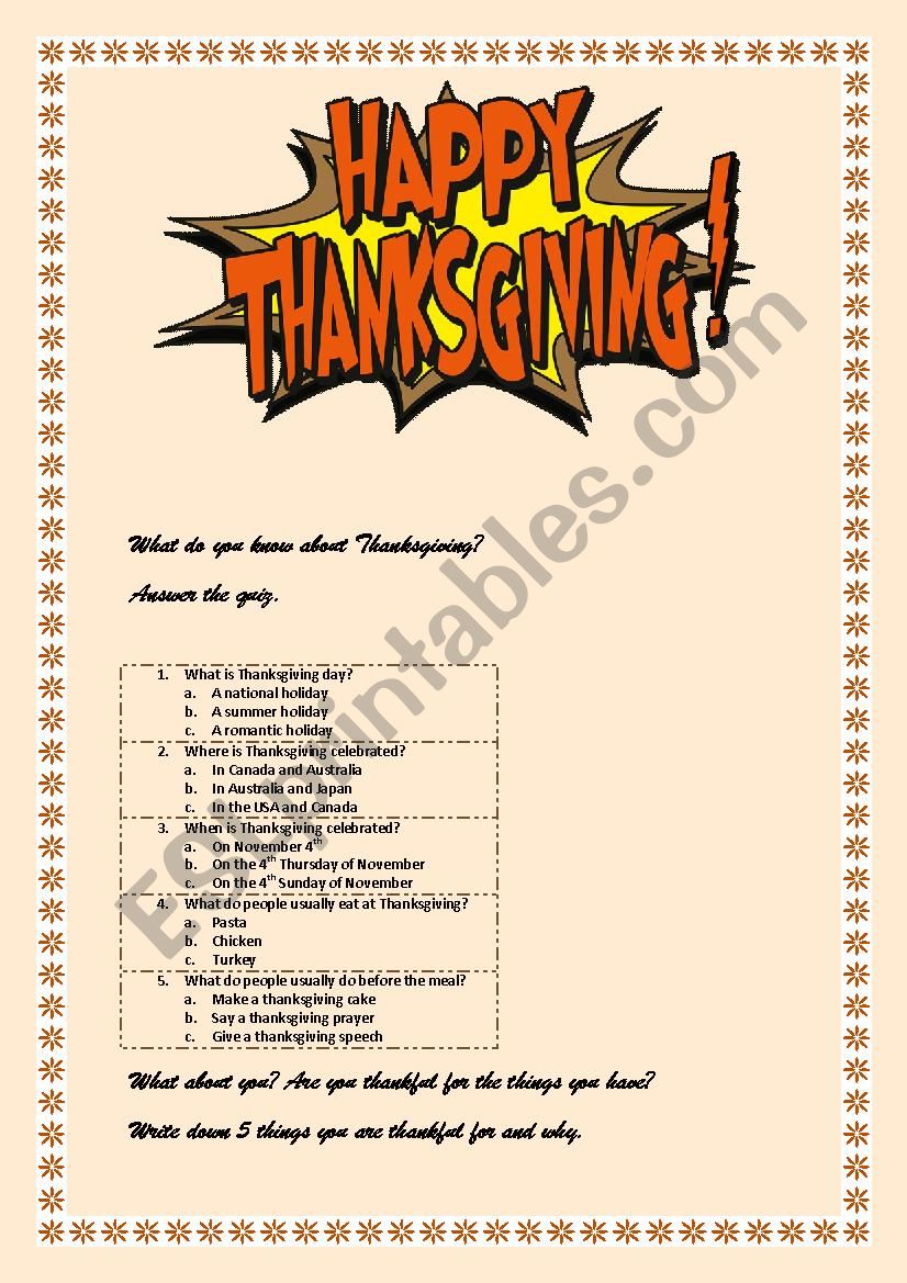 Thanksgiving worksheet