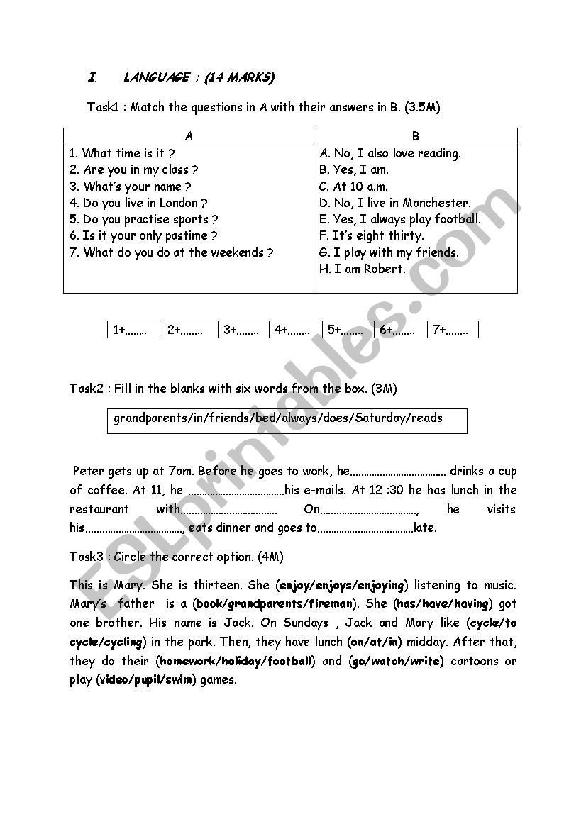 MID-SEMESTER TEST N1 FOR 7TH FORM