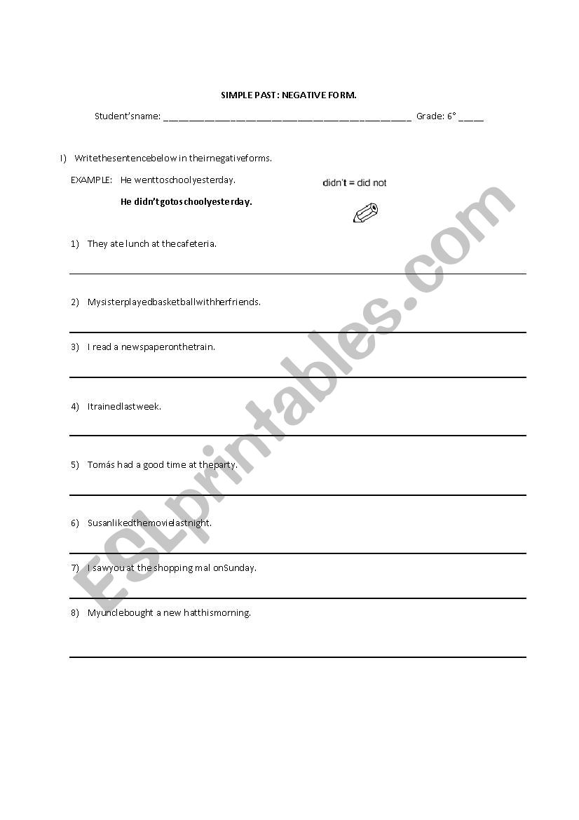 simple past negative form  worksheet
