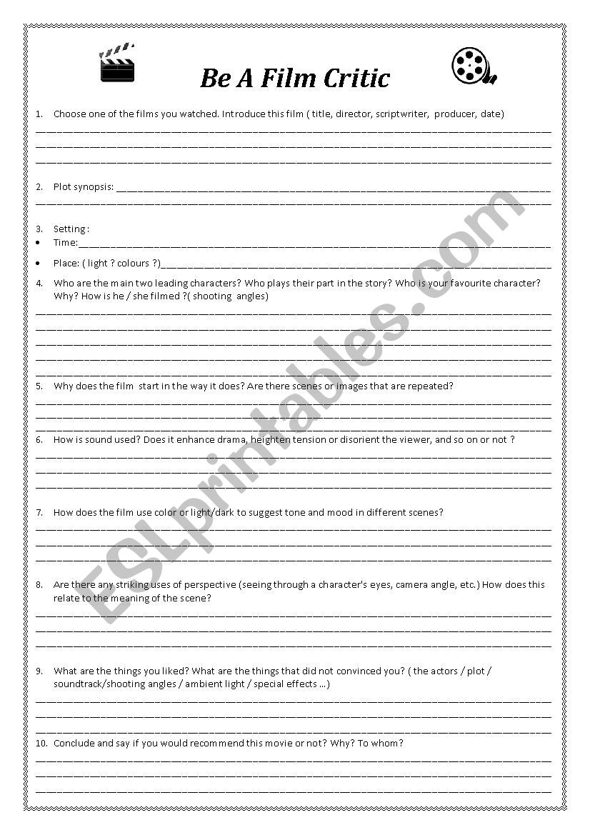 Be A Film Critic worksheet