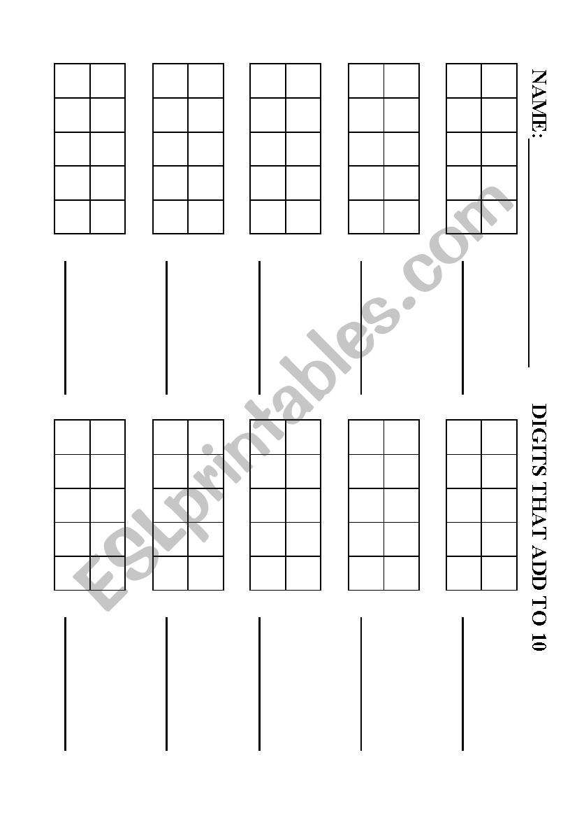 FILL IN TO REACH 10 worksheet