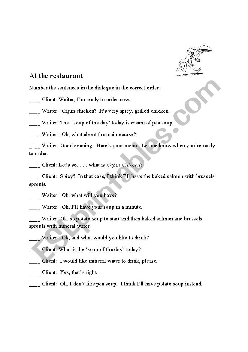 At restaurant worksheet