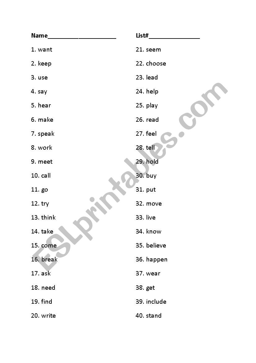 Most Common Verbs Mix worksheet
