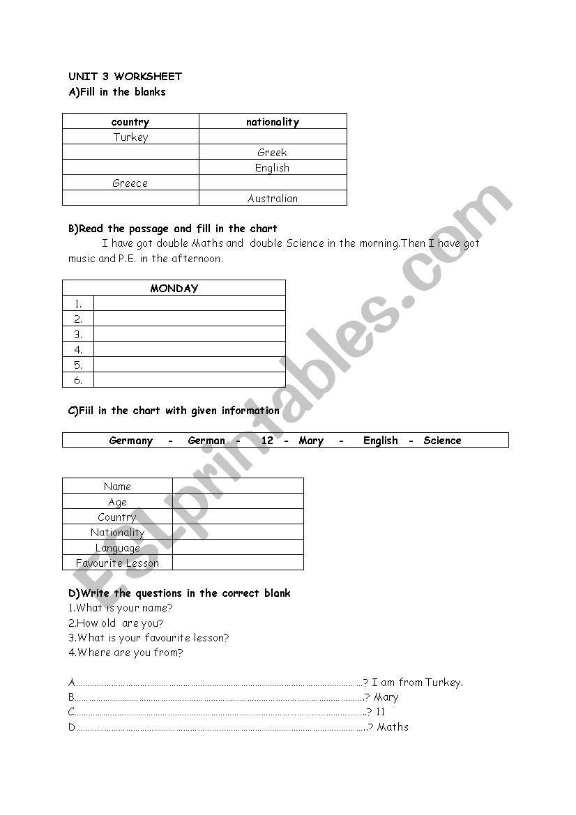 countries nationalities worksheet