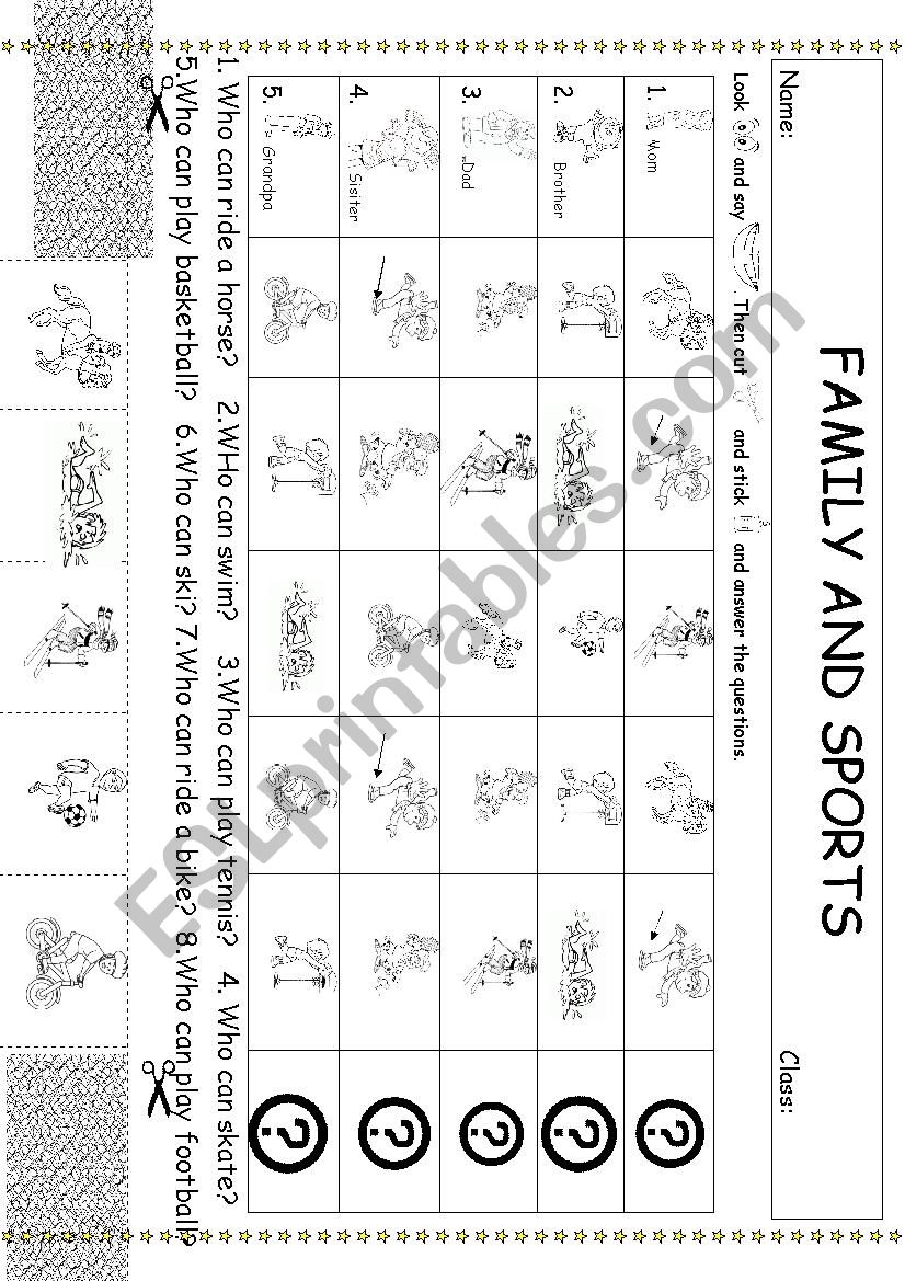 Family members and sports (cut and paste, speaking, sequence type)