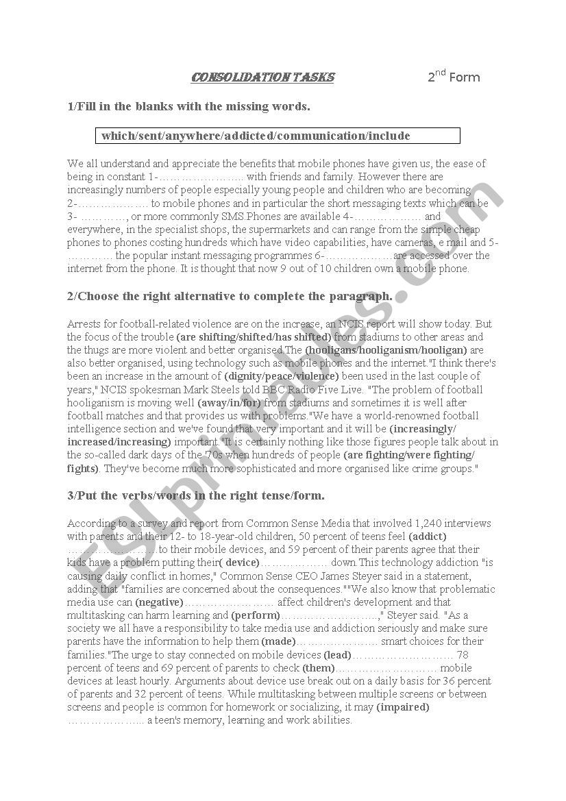 consolidation Tasks 1st term worksheet