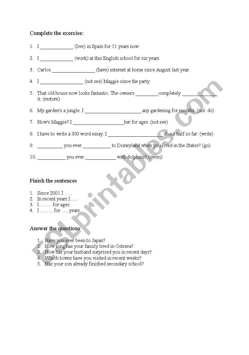 Present Perfect Simple worksheet