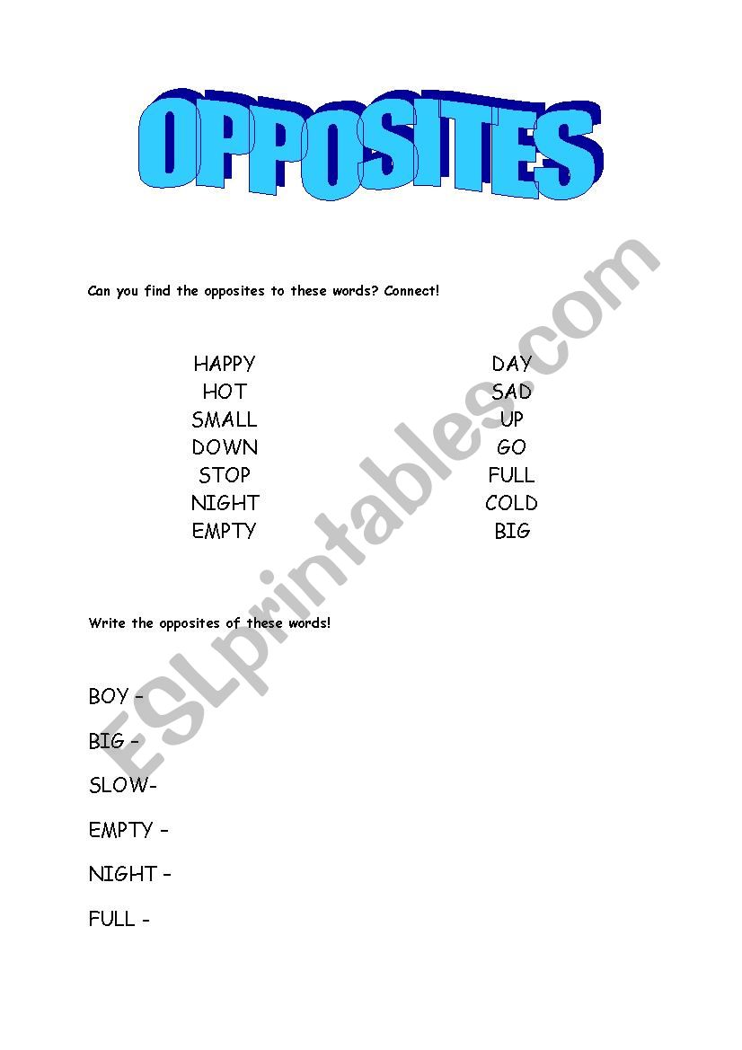 Opposites worksheet