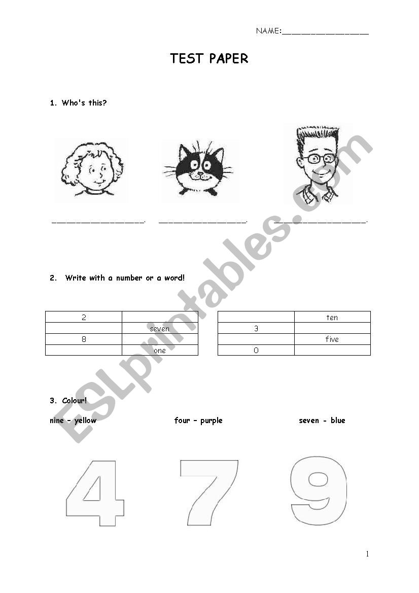 HAPPY STREET 1 TEST PAPER worksheet