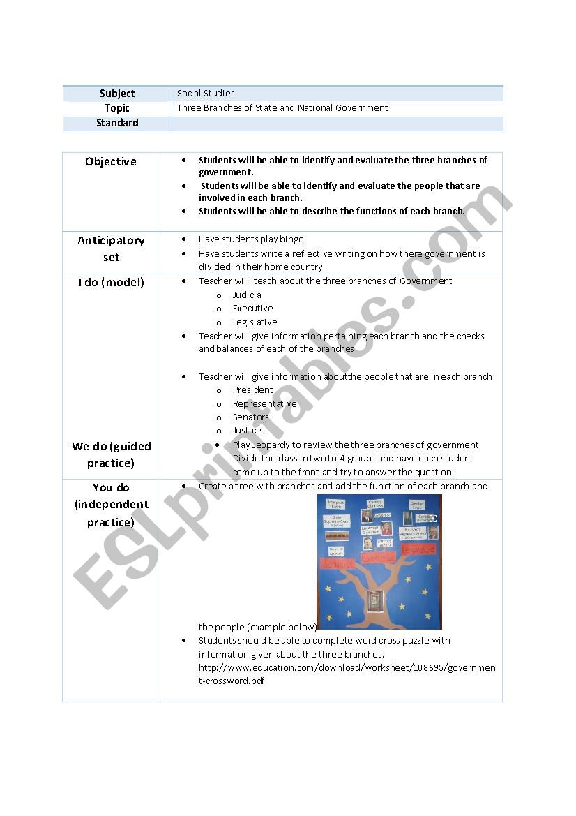 Three Branches of Government worksheet