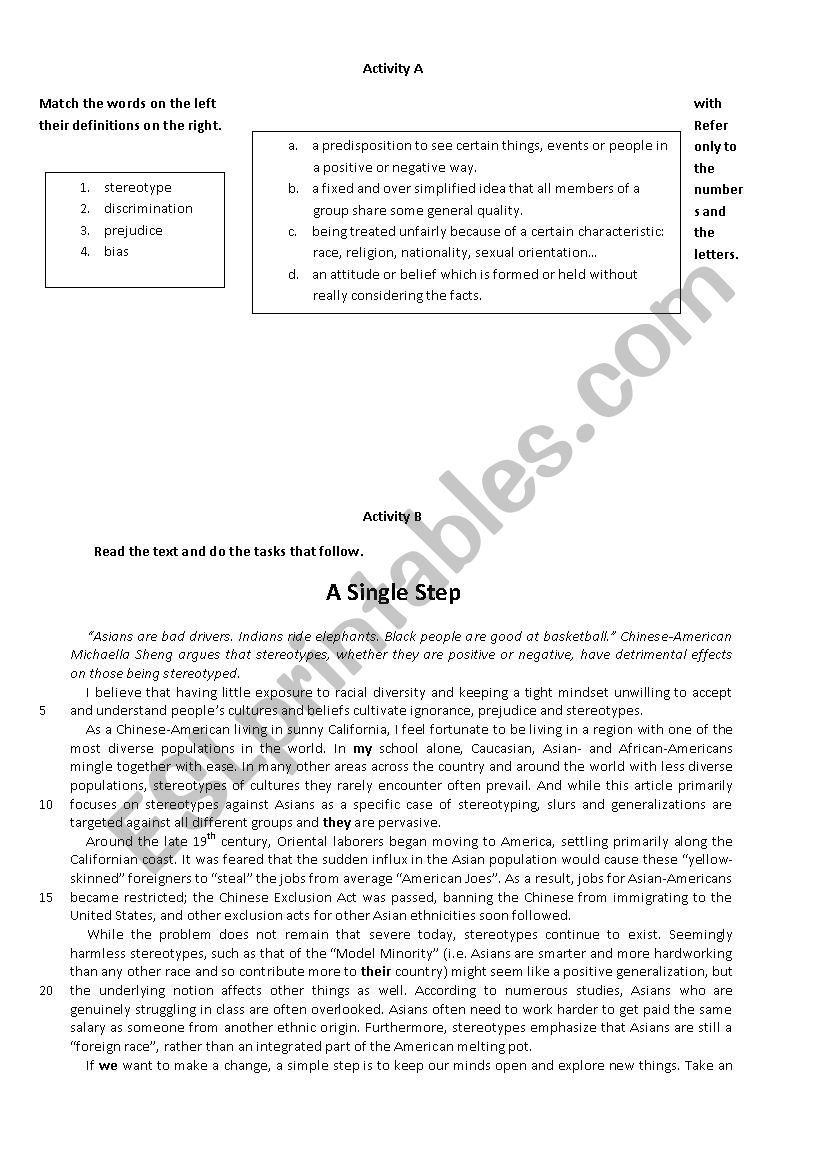 A single step worksheet