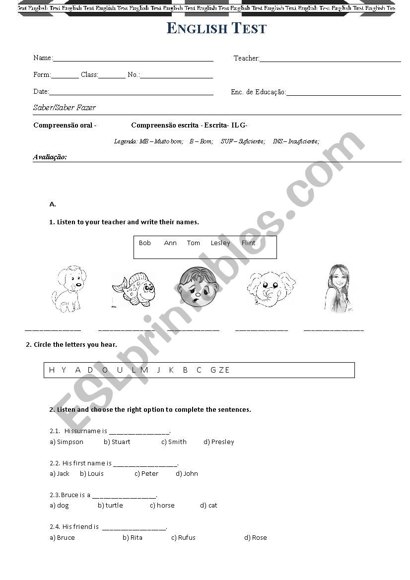 English Test worksheet