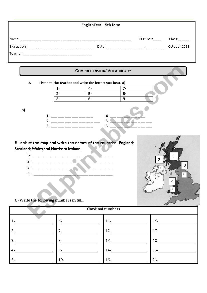 English test worksheet