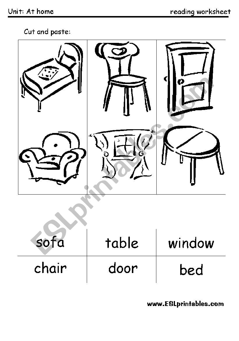 The furniture: cut and paste worksheet