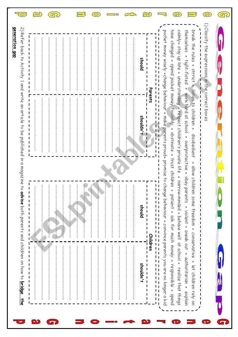 The generation gap worksheet