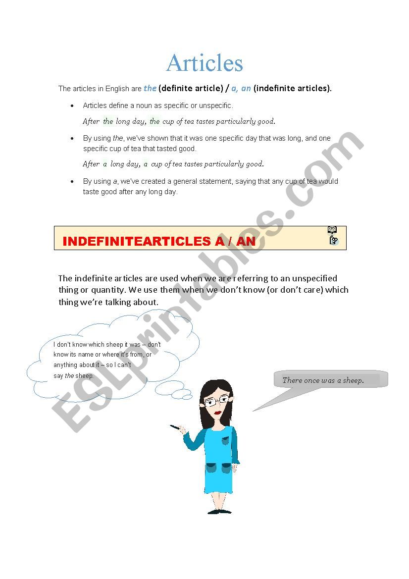 ARTICLES worksheet