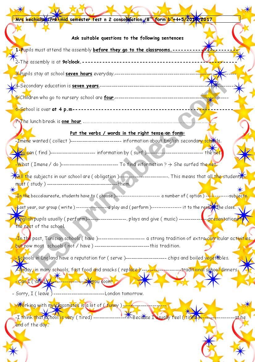 8th pre -mid semester test n 2  Consolidation