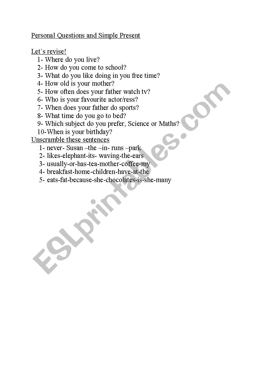 simple present tense worksheet