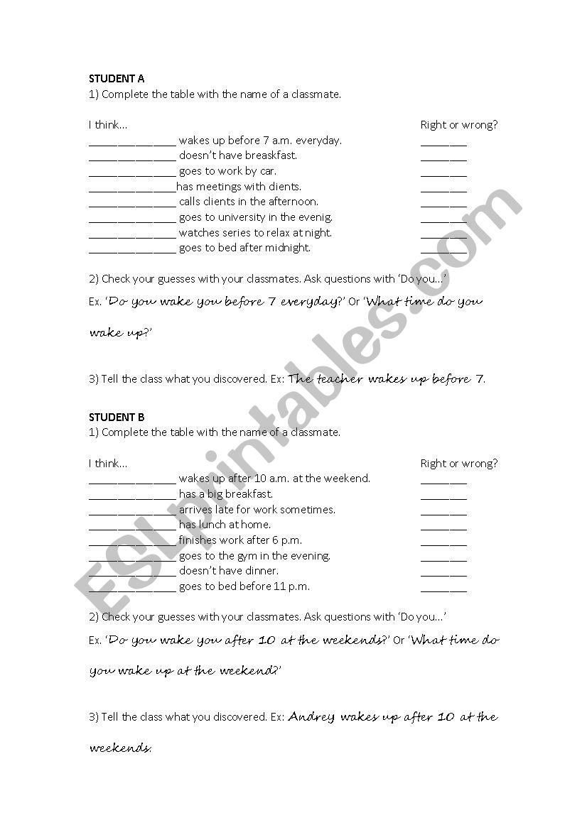 Daily Routine - Speaking worksheet