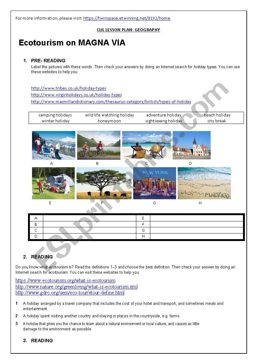 Ecotourism on Magna via worksheet