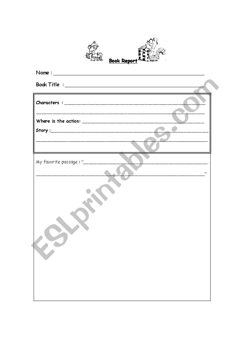 Book report for beginners worksheet