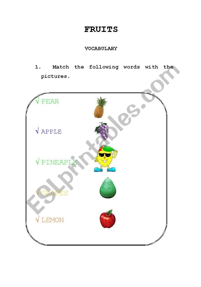 FRUITS worksheet