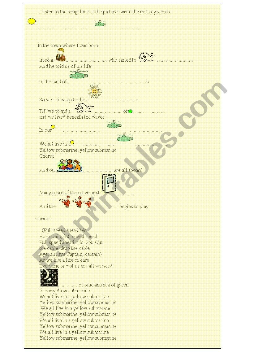 Yellow submarine lyrics worksheet